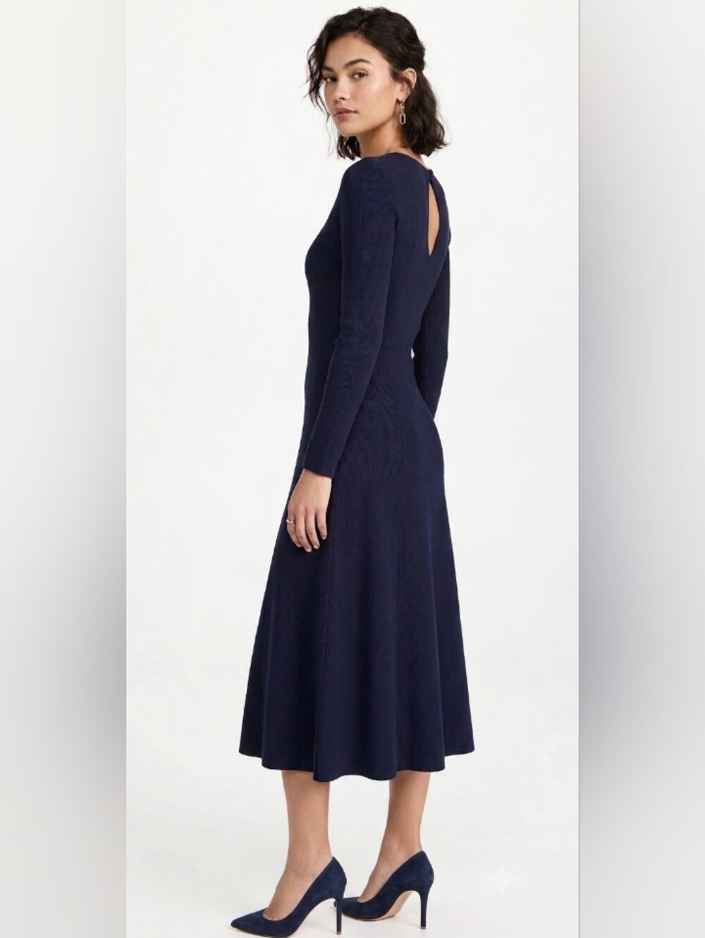 Banana Republic Women's Navy Long-Sleeve Knit Midi Dress - Classic Tie-Back